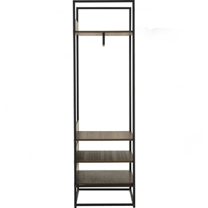 Wide Industrial CAPRI <b>Open</b> Wardrobe Metal Frame Walnut Colour Hanging Clothes Rack for Modern Entryway and Bedroom Organization - Product Image 2