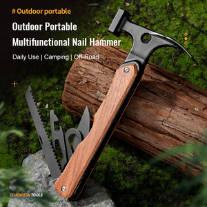 Palu Multi fungsi bertahan hidup 14 dalam 1, palu taktis berkemah luar ruangan, alat pegangan kayu dengan tas nilon - Product Image 2