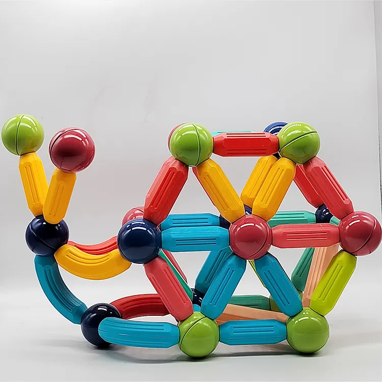 OEM mainan edukasi anak-anak, mainan edukasi 3d blok bangunan tongkat Magnet Set bola batang magnetik untuk anak-anak