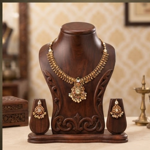 Classic 22K Solid <b>Gold</b> Necklace and Earring <b>Set</b> with Zircon Stones Floral Design for Women Wedding Jewelry - Product Image 1