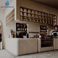 Comptoir de bar à café en marbre avec vitrine de pâtisserie en verre, design 3D pour mobilier de café de luxe