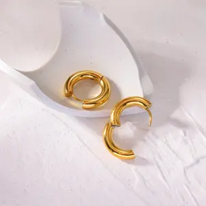 12MM 18K PVD chapado en oro pendiente de aro geométrico de acero inoxidable círculo pendientes de aro para mujer