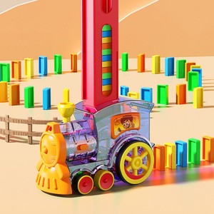 Juego de tren con sonido y luz, locomotora automática que pone dominós de colores, vehículo de ingeniería automático, juguete de rompecabezas, regalo - Product Image 3
