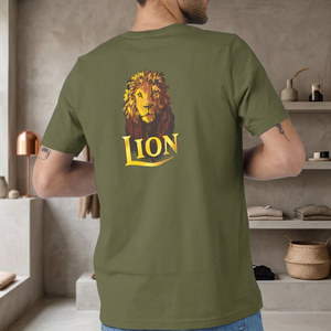 Men's Olive Green Jersey Cotton T-<b>Shirt</b> Regular Fit Short Sleeve Casual O-Neck with Animal Graphic on Back 180g Breathable - Product Image 3