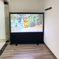 Écran de projection manuel pliable blanc pour sol, format 16:9, compatible 4K et 3D, portable et escamotable