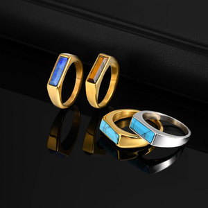 แหวนเทอร์ควอยซ์สำหรับผู้หญิงชุบทอง14K 18K ทำจากสเตนเลส316L ตามสั่งสไตล์วินเทจ - Product Image 1