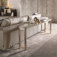 Tables consoles modernes de luxe en acier inoxydable italien pour salon, entrée, couloir, avec plateau en marbre
