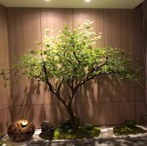 Arbre artificiel en fibre de verre en gros, style bois vieilli, fait main, réaliste, résistant aux UV, pour intérieur, fenêtre, vert, décoratif - Product Image 1