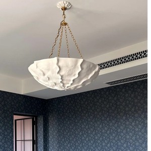French Retro Plaster Chandelier Round White E27 <b>LED</b> <b>Light</b> Source Mounted For Bedroom Living Room Villa - Product Image 5