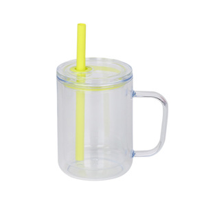 Gobelet en plastique PS double paroi avec paille et poignée, transparent, pour les fêtes - Product Image 4