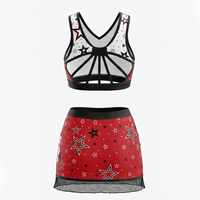 Tenue de cheerleading scintillante pour adolescentes, imprimé étoiles rouge et blanc, haut court, uniforme de cheerleading pour spectacle sur scène