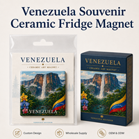 Aimant de réfrigérateur en céramique souvenir du Venezuela, motif Chute d'eau d'Ange, drapeau national et orchidée, impression artistique, personnalisable OEM ODM, vente en gros
