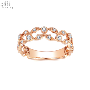 อินเทรนด์เครื่องประดับโบราณ Millegraining หัตถกรรม 18K Rose Gold เพชรธรรมชาติ Vintage ครึ่งแหวนนิรันดร์สําหรับผู้หญิง - Product Image 4