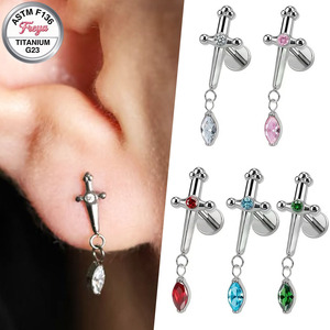 Boucles d'oreilles pendantes <span class=keywords><strong>en</strong></span> forme <span class=keywords><strong>de</strong></span> goutte d'eau avec zircon plaqué <span class=keywords><strong>argent</strong></span> ASTM-F136, piercing <span class=keywords><strong>en</strong></span> titane pour cartilage d'oreille, lobe, hélix, cadeau <span class=keywords><strong>de</strong></span> fiançailles - Product Image 1