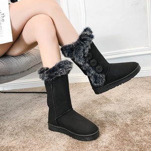 Bottes de neige d'hiver au genou en coton pour femmes grande taille bouton doublé polaire épaissi cuir suédé Heattech caoutchouc/peluche/PU - Product Image 2