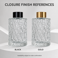 Bouteille diffuseur à roseaux en verre texturé personnalisée en gros, vide, transparente, pour huiles essentielles d'aromathérapie, avec bouchon noir ou doré