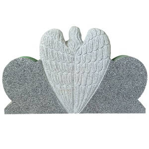 Lápida Clásica de Doble Corazón con Ángel Orando, Completamente Pulida Excepto la Estatua, Fabricada con Granito Gris Padang (G614) de Alta Calidad - Product Image 5