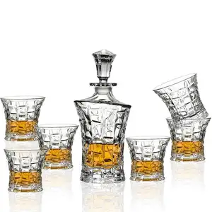 Set dekanter anggur wiski N39 700ml cangkir kaca bening kristal dengan desain dinding es klasik untuk Tequila dan Brandy