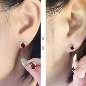 9 Aretes de Moda con Cristales Naturales de 6mm en Forma de Gato, con Gemas Coloridas, Plata 925, Joyería Antideslustre para Niñas - Product Image 5