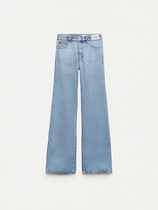 Jean en denim évasé taille haute pour femme MANGO, délavage clair, décontracté, longueur complète, pour l'été et le quotidien - Product Image 1
