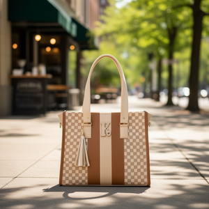 Sac cabas pour femme Fana Camila, beige, cuir véritable, décorations en lettres, M3884, usage quotidien - Product Image 2