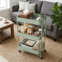 Chariot de rangement multifonctionnel moderne à 3 niveaux en fer vert avec rebord surélevé anti-basculement pour légumes de cuisine