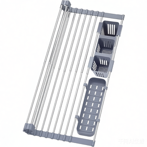 <span class=keywords><strong>Escurridor</strong></span> de Platos Enrollable y Extensible con Soporte para Utensilios, Acero Inoxidable 304, <span class=keywords><strong>Escurridor</strong></span> de Platos Sobre el Fregadero con Bandeja de Drenaje, Ajustable - Product Image 1