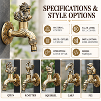 Robinet mural de jardin en cuivre antique motif Qilin, 1/2 pouce, pour machine à laver, avec designs optionnels