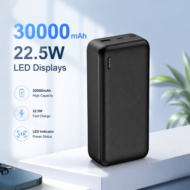 30000mAh High Capacity Portable Power Bank 22.5W PD Fast Charging Type-C Input/Output Support OEM ODM Custom Logo