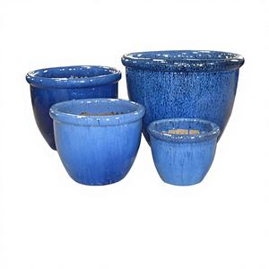 Macetas Redondas de Cerámica Azul Vintage al por Mayor, Ecológicas, con Orificio de Drenaje para Uso en Interiores y Exteriores - Product Image 1