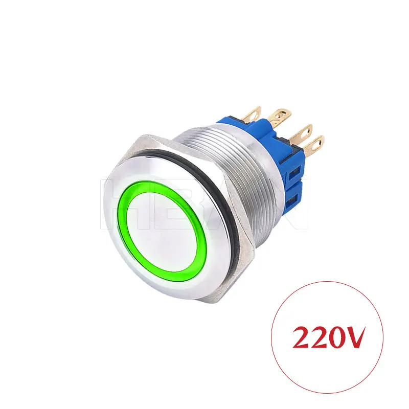 hban hbgq series ring illumination 304 stainless steel shell 220V 25mm led push button switch