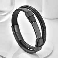 Bracelet en cuir véritable tressé multicouche tendance avec logo personnalisé gravé au laser, fermoir magnétique en acier inoxydable