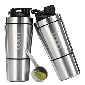 <span class=keywords><strong>Shaker</strong></span> à protéines portable en acier inoxydable pour la nutrition, le fitness, le sport, avec boîte de rangement pour la salle de sport, le sport, la randonnée et le camping - Product Image 1