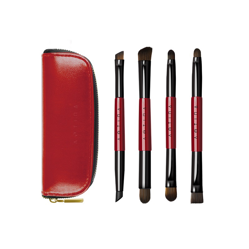 По индивидуальному заказу частная Этикетка Красный дорожная косметическая пудра основа для макияжа лица макияж глаз кисти для макияжа в чехле, набор кистей для макияжа