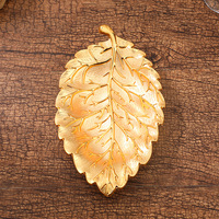 Plateau décoratif et bol à fruits en alliage de zinc électroplaqué, texture feuille d'or, luxe léger, pour snacks et noix