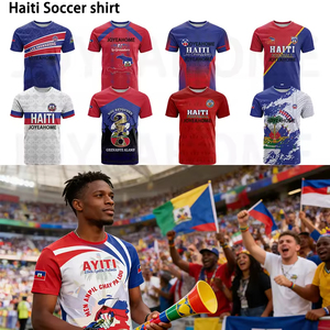 Camisetas de Fútbol Personalizadas con el Logotipo de la Copa <span class=keywords><strong>Mundial</strong></span> de Fútbol 2026 para Aficionados de Haití, Camisetas Deportivas Casuales de Poliéster para Hombre - Product Image 5