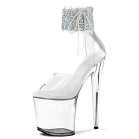 Tacones De Mujer Bling 15CM 20CM Stiletto Transparent cristal dames Sexy pôle danse chaussures plate-forme sandales pour femmes