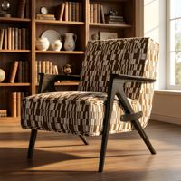 Fauteuil de loisirs moderne en teck doré avec dossier solide et housse en coton écologique pour appartement, salon, chambre, bureau à domicile, hôtel, salle à manger