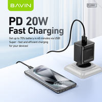 BAVIN PD20W QC3.0 PC2088Y pengisi daya ponsel dinding Usb c cepat portabel dengan kabel Usb