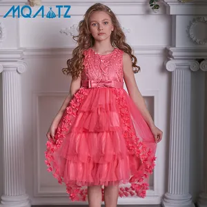 MQATZ Girls Party Flower Dress Princess Preppy Style Children Boutique With Long Tail For Age 5 Years