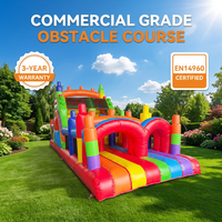 Parcours d'obstacles gonflable géant coloré en blocs de construction, toboggan commercial de qualité professionnelle EN14960, structure de saut professionnelle