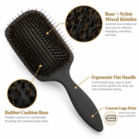 Brosse à perruque avec poils de sanglier et de nylon, design grand format en forme de pagaie et coussin en caoutchouc pour l'entretien des postiches, vente en gros