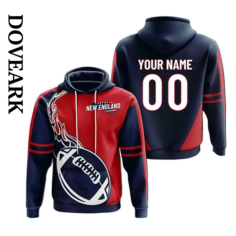 DOVEARK OEM/ODM कस्टमाइज़ यूएसए साइज़ एनएफएल फुटबॉल टीमें न्यू इंग्लैंड सिटी कलर स्पोर्ट वियर टॉप कपड़े पुलओवर हुड वाली स्वेटशर्ट