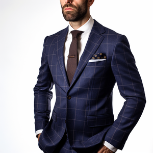 2024 estilo italiano <span class=keywords><strong>azul</strong></span> <span class=keywords><strong>marino</strong></span> rayas a medida <span class=keywords><strong>Sastre</strong></span> personalizado Plus Szie boda novio desgaste trajes para hombres - Product Image 2