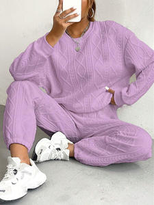 Nuova Collezione Autunno Inverno 2025 Completo Due Pezzi da <span class=keywords><strong>Donna</strong></span> Stile Europeo Americano <span class=keywords><strong>Pantaloni</strong></span> Jacquard a Costine Tinta Unita Casual da Ufficio - Product Image 5