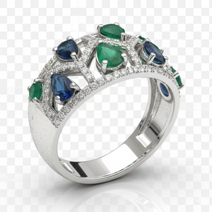 925 <b>Silver</b> Multi Gemstone Diamond <b>Ring</b> Blue Sapphire <b>Emerald</b> Style Luxury Designer <b>Ring</b> Wedding Jewelry Statement Band - Product Image 4