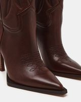 Bottines western à bout pointu et talon aiguille pour femmes, marron, brodées, hauteur genou