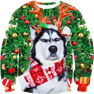 Suéter de cuello redondo de estilo navideño, secado rápido, estampado digital colorido, gran oferta 2024, nuevo diseño, ropa de fiesta, suéter para hombre