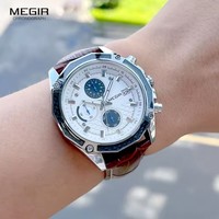 Montre à quartz pour homme MEGIR 2015, décontractée, unique, affaires, date, chronographe, affichage, bracelet en cuir noir et marron, montres-bracelets pour homme