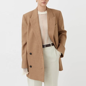 <span class=keywords><strong>Blazer</strong></span> Largo de Lana para <span class=keywords><strong>Mujer</strong></span>, Estilo Oversize, Color <span class=keywords><strong>Camel</strong></span> Marl, <span class=keywords><strong>Blazer</strong></span> Cruzado de Doble Botonadura - Product Image 1